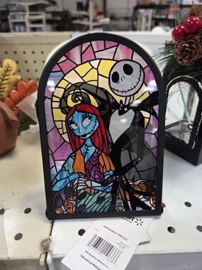 Nightmare Couple Stained-Glass Style Home Art Panel - Blue & Red